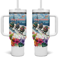 New Zealand Merry Christmas Tumbler With Handle Kiwi Birds Snow Boarding-Vibrant Tropical Flower - Polynesian Pride