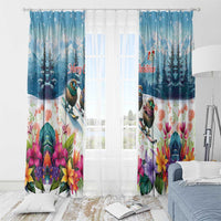 New Zealand Merry Christmas Window Curtain Kiwi Birds Snow Boarding-Vibrant Tropical Flower - Polynesian Pride
