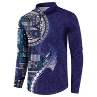 Samoan Siapo Art Tattoo Polynesian Pattern Button Sweatshirt Navy Color - Polynesian Pride