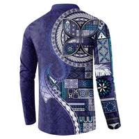 Samoan Siapo Art Tattoo Polynesian Pattern Button Sweatshirt Navy Color - Polynesian Pride
