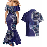 Samoan Siapo Art Tattoo Polynesian Pattern Couples Matching Mermaid Dress and Hawaiian Shirt Navy Color - Polynesian Pride