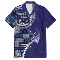 Samoan Siapo Art Tattoo Polynesian Pattern Family Matching Off The Shoulder Long Sleeve Dress and Hawaiian Shirt Navy Color - Polynesian Pride