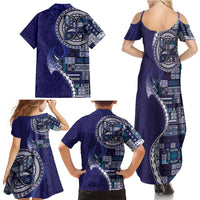 Samoan Siapo Art Tattoo Polynesian Pattern Family Matching Summer Maxi Dress and Hawaiian Shirt Navy Color - Polynesian Pride