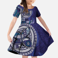 Samoan Siapo Art Tattoo Polynesian Pattern Family Matching Tank Maxi Dress and Hawaiian Shirt Navy Color - Polynesian Pride