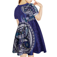 Samoan Siapo Art Tattoo Polynesian Pattern Kid Short Sleeve Dress Navy Color - Polynesian Pride