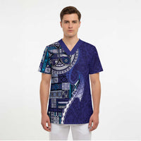 Samoan Siapo Art Tattoo Polynesian Pattern Scrub Top Navy Color - Polynesian Pride