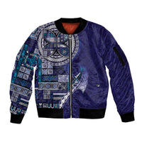 Samoan Siapo Art Tattoo Polynesian Pattern Sleeve Zip Bomber Jacket Navy Color LT03 Unisex Navy - Polynesian Pride