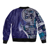 Samoan Siapo Art Tattoo Polynesian Pattern Sleeve Zip Bomber Jacket Navy Color LT03 - Polynesian Pride