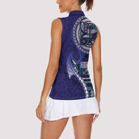 Samoan Siapo Art Tattoo Polynesian Pattern Women Sleeveless Polo Shirt Navy Color LT03 - Polynesian Pride