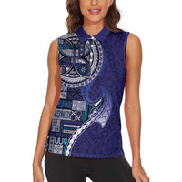 Samoan Siapo Art Tattoo Polynesian Pattern Women Sleeveless Polo Shirt Navy Color LT03 - Polynesian Pride