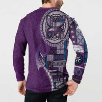 Samoan Siapo Art Tattoo Polynesian Pattern Button Sweatshirt Purple Color - Polynesian Pride