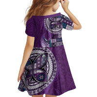 Samoan Siapo Art Tattoo Polynesian Pattern Family Matching Long Sleeve Bodycon Dress and Hawaiian Shirt Purple Color - Polynesian Pride