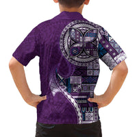 Samoan Siapo Art Tattoo Polynesian Pattern Family Matching Off The Shoulder Long Sleeve Dress and Hawaiian Shirt Purple Color - Polynesian Pride