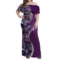 Samoan Siapo Art Tattoo Polynesian Pattern Off Shoulder Maxi Dress Purple Color - Polynesian Pride