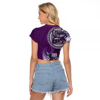 Samoan Siapo Art Tattoo Polynesian Pattern Raglan Cropped T Shirt Purple Color - Polynesian Pride