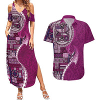 Samoan Siapo Art Tattoo Polynesian Pattern Couples Matching Summer Maxi Dress and Hawaiian Shirt Pink Color LT03 Pink - Polynesian Pride