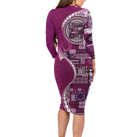 Samoan Siapo Art Tattoo Polynesian Pattern Long Sleeve Bodycon Dress Pink Color - Polynesian Pride