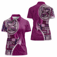 Samoan Siapo Art Tattoo Polynesian Pattern Women Polo Shirt Pink Color - Polynesian Pride
