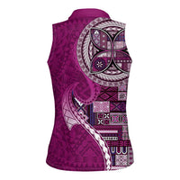 Samoan Siapo Art Tattoo Polynesian Pattern Women Sleeveless Polo Shirt Pink Color - Polynesian Pride