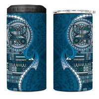Samoan Siapo Art Tattoo Polynesian Pattern 4 in 1 Can Cooler Tumbler Teal Color - Polynesian Pride
