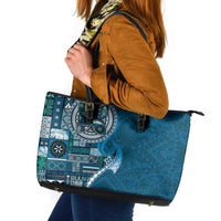 Samoan Siapo Art Tattoo Polynesian Pattern Leather Tote Bag Teal Color - Polynesian Pride