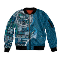 Samoan Siapo Art Tattoo Polynesian Pattern Sleeve Zip Bomber Jacket Teal Color LT03 Unisex Teal - Polynesian Pride