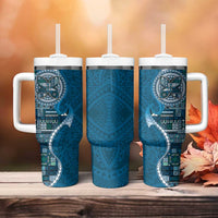 Samoan Siapo Art Tattoo Polynesian Pattern Tumbler With Handle Teal Color - Polynesian Pride