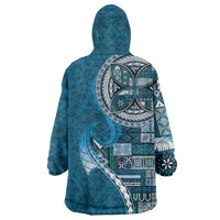 Samoan Siapo Art Tattoo Polynesian Pattern Wearable Blanket Hoodie Teal Color - Polynesian Pride