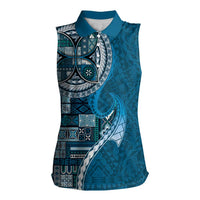 Samoan Siapo Art Tattoo Polynesian Pattern Women Sleeveless Polo Shirt Teal Color LT03 Female Teal - Polynesian Pride