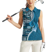 Samoan Siapo Art Tattoo Polynesian Pattern Women Sleeveless Polo Shirt Teal Color LT03 - Polynesian Pride