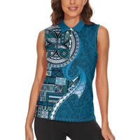 Samoan Siapo Art Tattoo Polynesian Pattern Women Sleeveless Polo Shirt Teal Color LT03 - Polynesian Pride