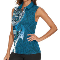 Samoan Siapo Art Tattoo Polynesian Pattern Women Sleeveless Polo Shirt Teal Color LT03 - Polynesian Pride