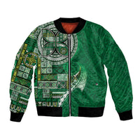 Samoan Siapo Art Tattoo Polynesian Pattern Bomber Jacket Green Color LT03 Unisex Green - Polynesian Pride