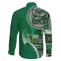 Samoan Siapo Art Tattoo Polynesian Pattern Family Matching Long Sleeve Bodycon Dress and Hawaiian Shirt Green Color - Polynesian Pride
