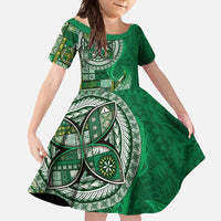 Samoan Siapo Art Tattoo Polynesian Pattern Family Matching Summer Maxi Dress and Hawaiian Shirt Green Color - Polynesian Pride