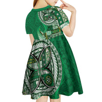 Samoan Siapo Art Tattoo Polynesian Pattern Kid Short Sleeve Dress Green Color - Polynesian Pride