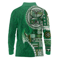 Samoan Siapo Art Tattoo Polynesian Pattern Long Sleeve Polo Shirt Green Color LT03 - Polynesian Pride