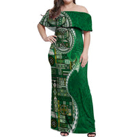 Samoan Siapo Art Tattoo Polynesian Pattern Off Shoulder Maxi Dress Green Color LT03 Women Green - Polynesian Pride