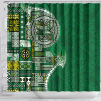 Samoan Siapo Art Tattoo Polynesian Pattern Shower Curtain Green Color - Polynesian Pride