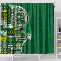 Samoan Siapo Art Tattoo Polynesian Pattern Shower Curtain Green Color - Polynesian Pride