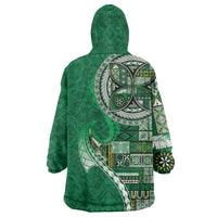 Samoan Siapo Art Tattoo Polynesian Pattern Wearable Blanket Hoodie Green Color - Polynesian Pride