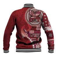Samoan Siapo Art Tattoo Polynesian Pattern Baseball Jacket Red Color - Polynesian Pride