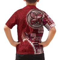 Samoan Siapo Art Tattoo Polynesian Pattern Family Matching Off Shoulder Short Dress and Hawaiian Shirt Red Color - Polynesian Pride
