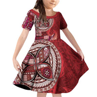 Samoan Siapo Art Tattoo Polynesian Pattern Family Matching Off Shoulder Short Dress and Hawaiian Shirt Red Color - Polynesian Pride
