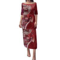 Samoan Siapo Art Tattoo Polynesian Pattern Family Matching Puletasi and Hawaiian Shirt Red Color - Polynesian Pride