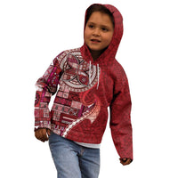 Samoan Siapo Art Tattoo Polynesian Pattern Kid Hoodie Red Color - Polynesian Pride