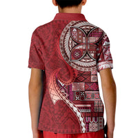 Samoan Siapo Art Tattoo Polynesian Pattern Kid Polo Shirt Red Color LT03 - Polynesian Pride