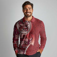 Samoan Siapo Art Tattoo Polynesian Pattern Long Sleeve Polo Shirt Red Color - Polynesian Pride