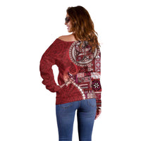 Samoan Siapo Art Tattoo Polynesian Pattern Off Shoulder Sweater Red Color - Polynesian Pride