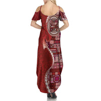 Samoan Siapo Art Tattoo Polynesian Pattern Summer Maxi Dress Red Color - Polynesian Pride